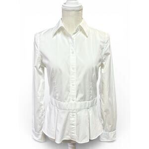 Lauren Ralph Lauren Blouse White Fitted Poplin Peplum Shirt Button Down Womens 4